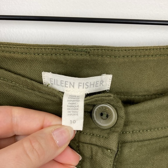 Eileen Fisher 100% Organic Cotton Twill Ankle Pants Olive Green Size 10 Casual - Picture 4 of 7